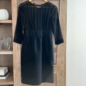 Talbots Black Crepe Mesh Sheer 3/4 Sleeve Sheath Dress Size 4P